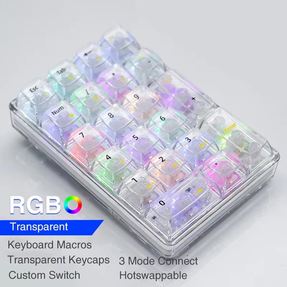 K21 Number Pad Bluetooth Teclado Mecánico RGB 21 Teclas Transparente Photoshop Contabilidad Numpad Gaming Keyboard Negro