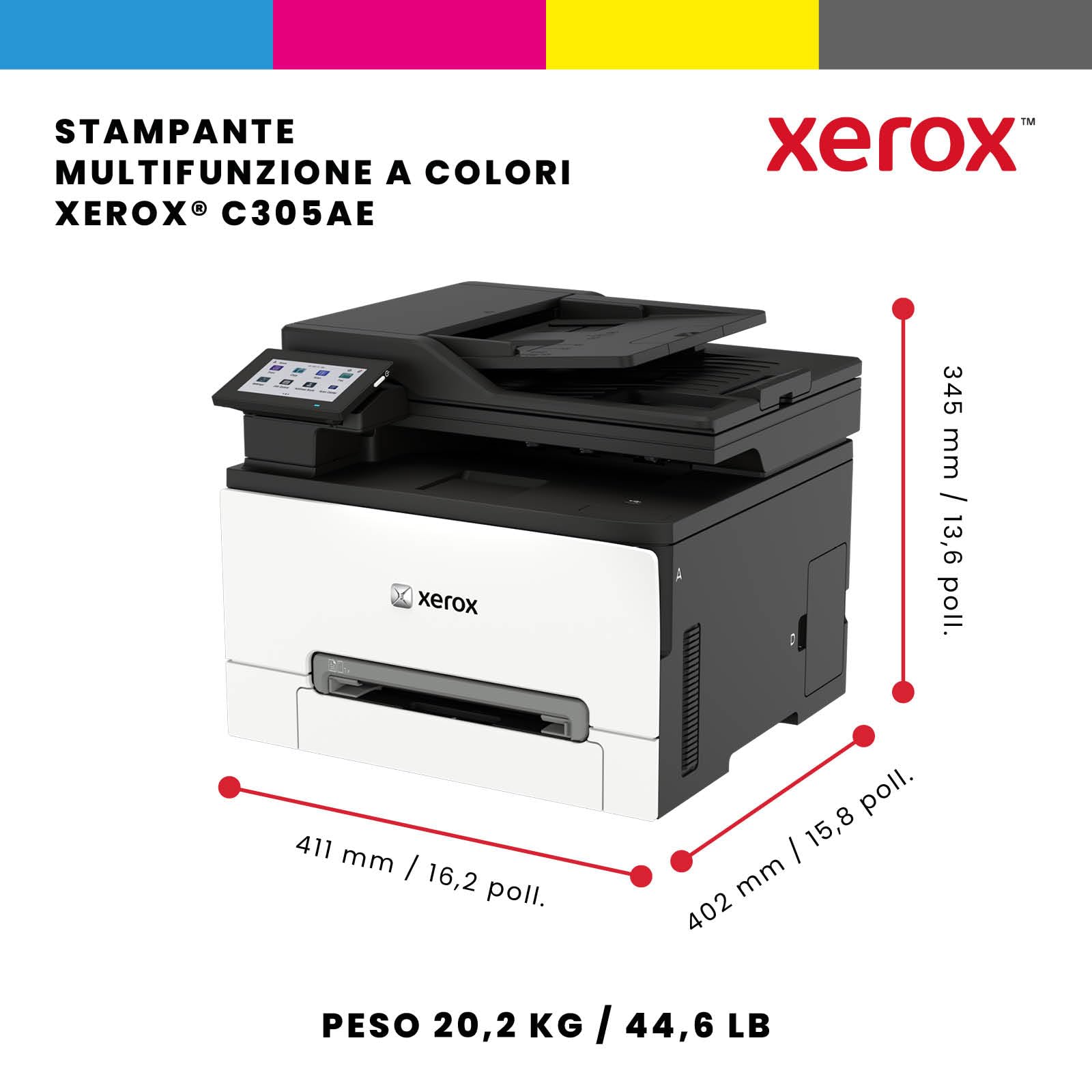 Xerox Stampante all-in-one laser a colori wireless C305ae – 30 ppm, touch screen 4,3 poll., stampante scanner copiatrice fax, stampante premium (3 anni di garanzia)
