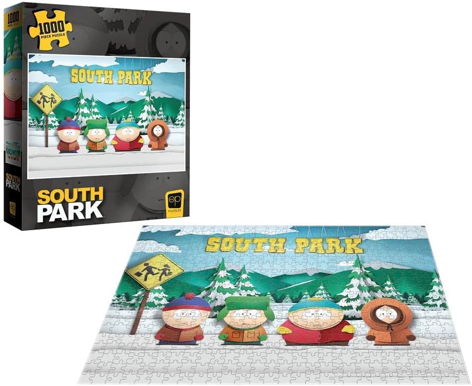 South Park Paper Bus Stop 1000 Piece Jigsaw Puzzle | Collectible Puzzle Featuring Stan, Kyle, Cartman, and Kenny | Officially Licensed Comedy Central and South Park Merchandise