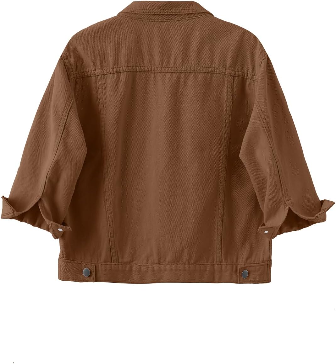 Locachy Womens 3/4 Sleeve Short Denim Jacket Lapel Button Down Cropped Trucker Jean Jackets Coats - Image 3