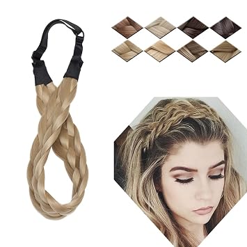 Braid Headband for Women - Chunky Braided Hair Band, Elastic Stretch Wide Synthetic Hairpiece Medium-five strands braided, natural blonde