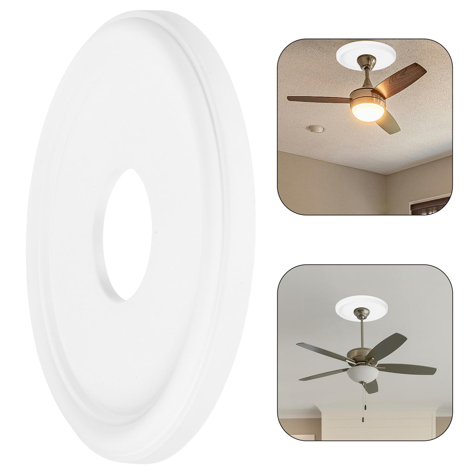 Colgante Araña Medallón Redondo Blanco de Poliuretano para Ventilador y Luz de Techo, Diseño Versátil Fácil Instalación, Acabado Elegante para Decoración del Hogar en Dormitorios