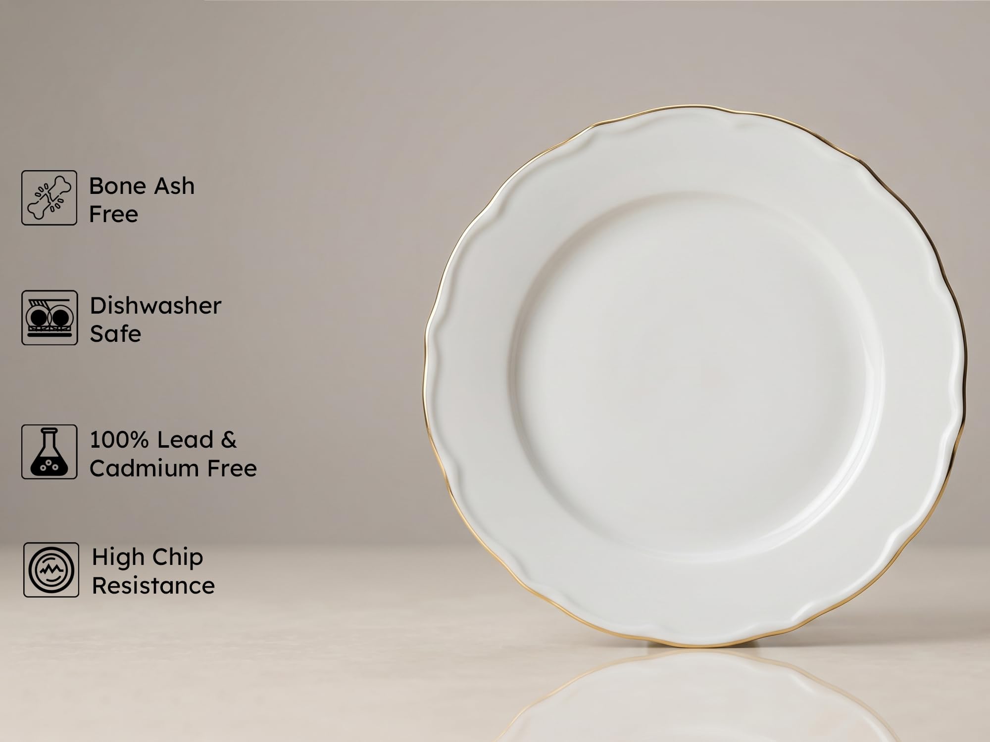 Gold Rim Dinner Plates Set - 4 Pieces -5
