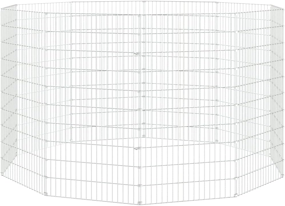 vidaXL Free Range Animal Enclosure - Rabbit Hutch 10-Panel Cage 21.3"x39.4" Iron - DIY Customizable Pet Playpen, Silver