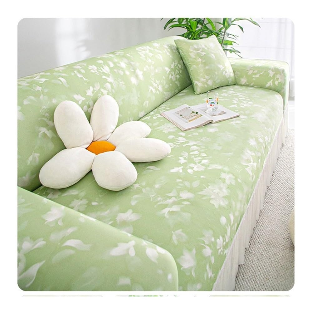 Cooling Printed Silk Sofa Covers Ruffled Slipcovers for Armchairs & 2-Seater Sofas Perfect for 4-Seater Sofas (235-300cm) - Elegant Green Design