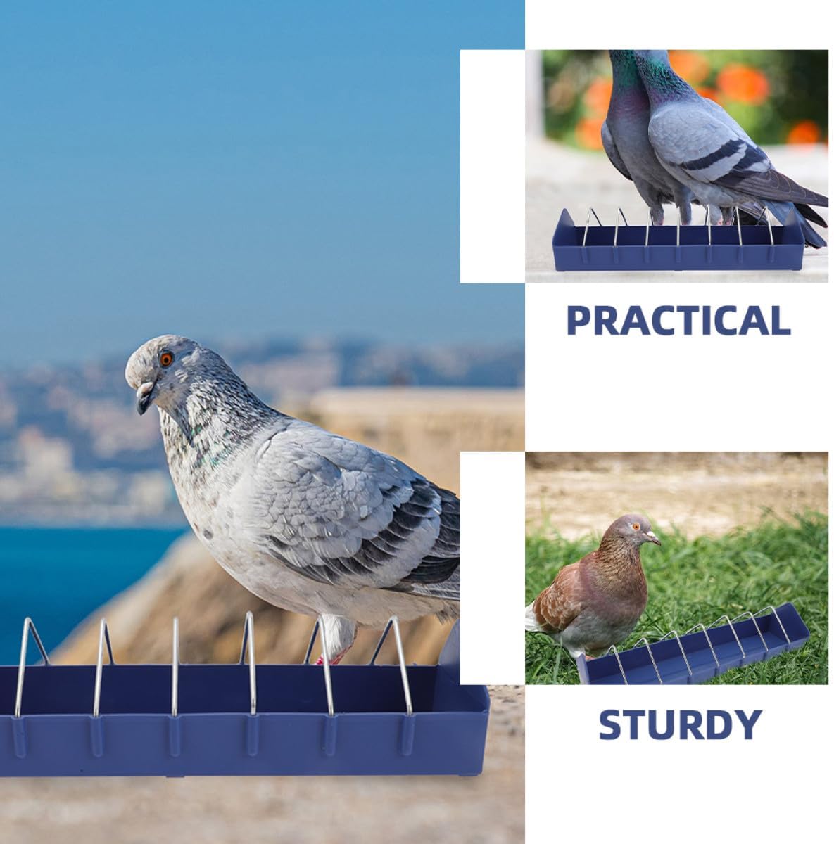 KOMBIUDA 3pcs Large 8-Slot Plastic Bird Feeder Set 40cm Sturdy Pigeon Food Holder Tray for Cage Feeding and Watering Supplies