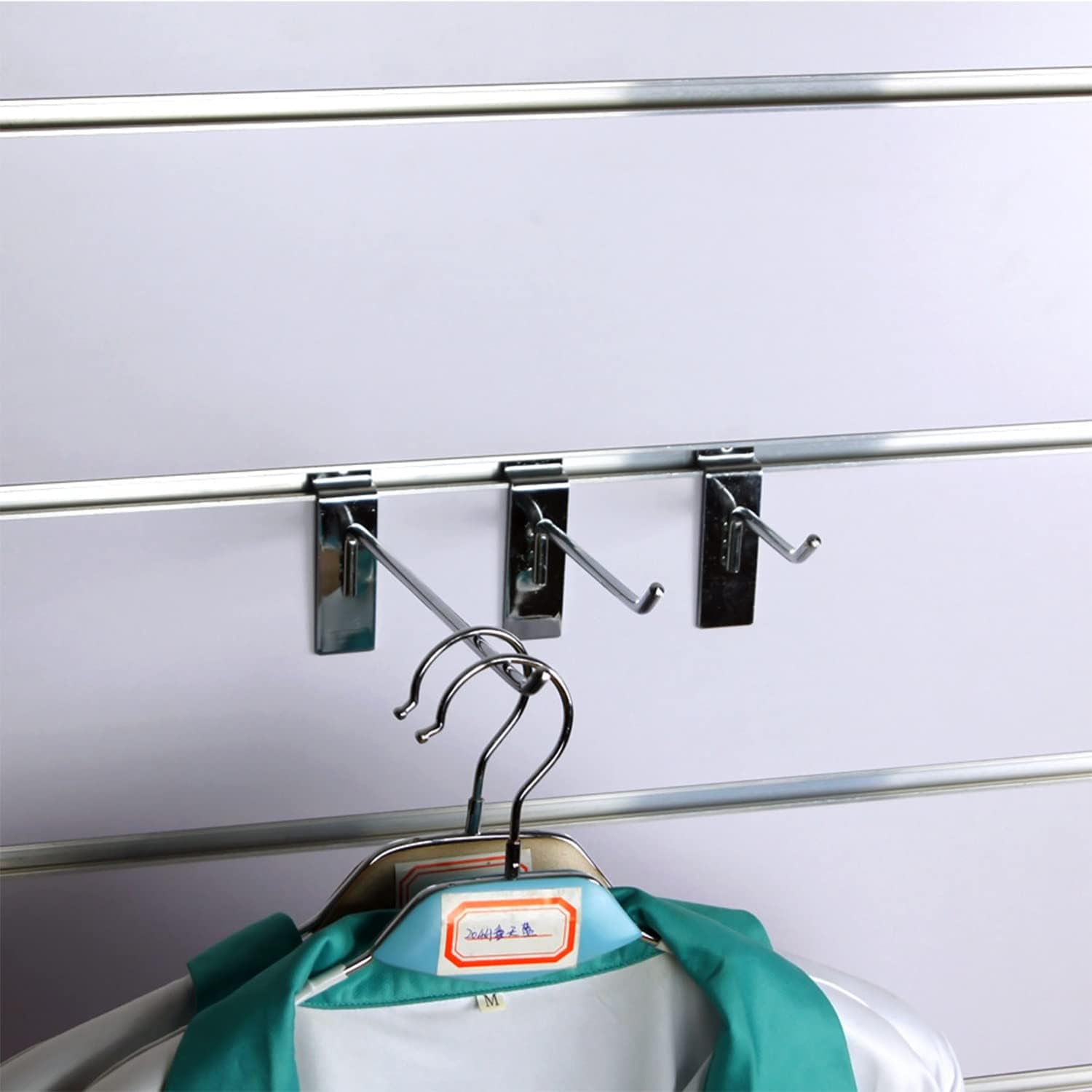 MroMax Slat Wall Hook 11.81" x 0.98"(L x W) for Room Garage Retail Store Display, Chrome Plated 15Pcs