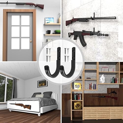 Miniatura 5 de Soporte de pared para armas, soportes horizontales para pistolas para pared, ganchos de metal para escopetas para almacenar rifles, escopetas y
