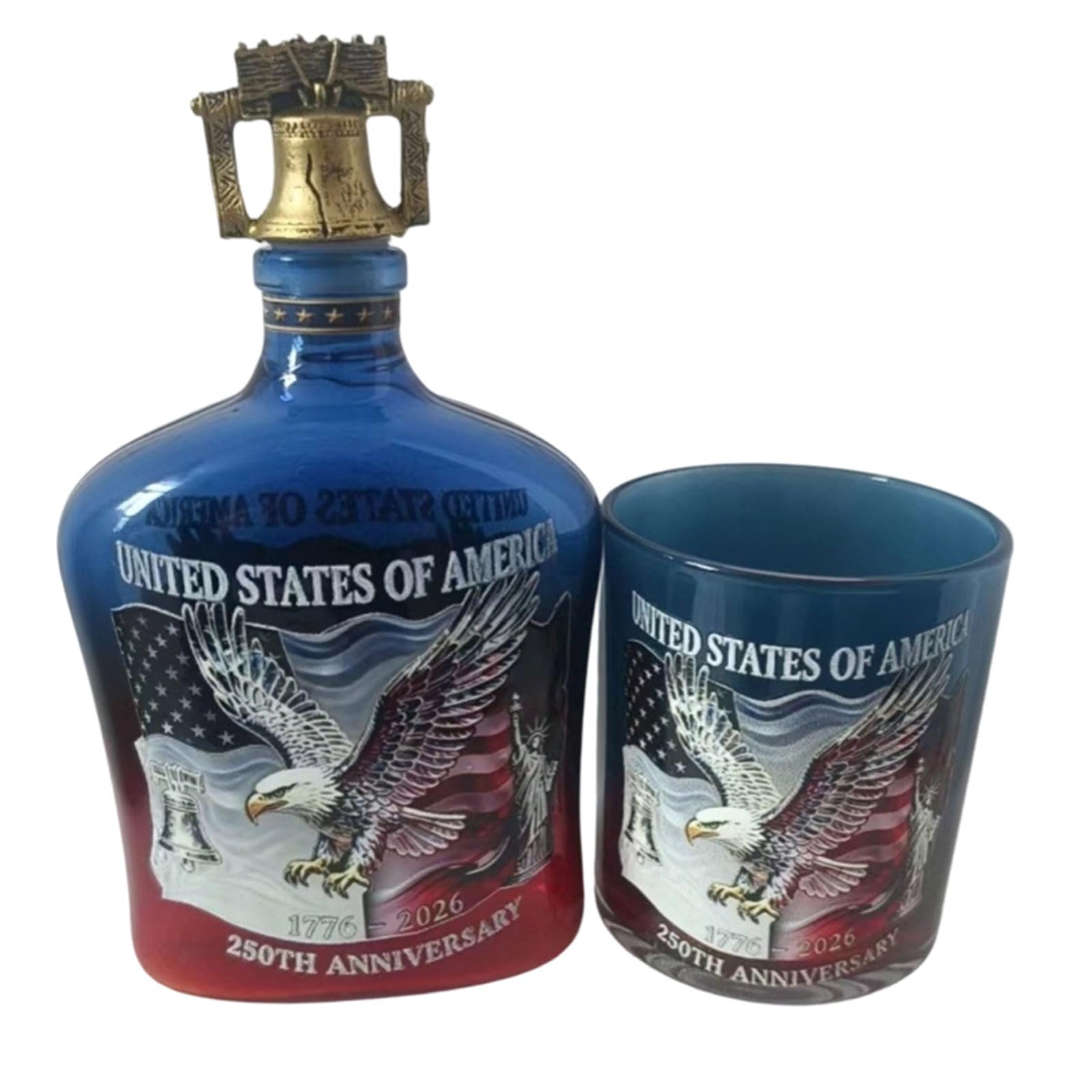 Qusinfc Commemorative 250 Year Anniversary Whiskeys Decanter Unique Holiday Liquor Bottle with Patriotic Artwork Independence Toll Design Liquor Bottle