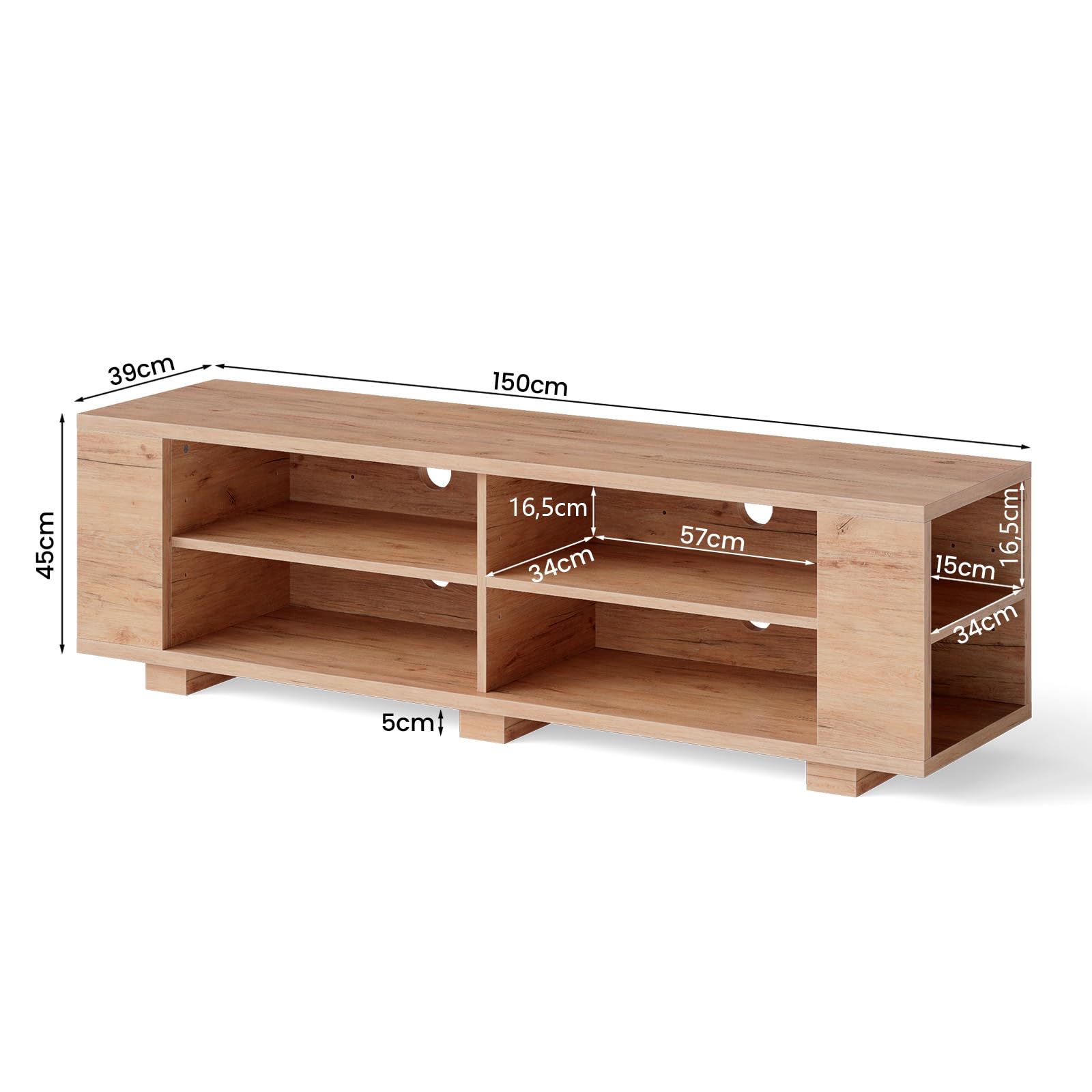 Meuble TV Design Blanc Et Gris 145 Cm - Pour Téléviseur Jusqu'à 65" - 2 Portes + 2 étagères