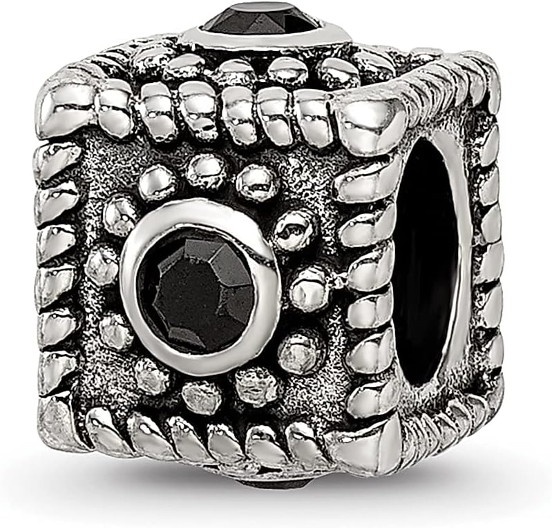 925 Sterling Silver Charm For Bracelet Square 4 Cubic Zirconia Cz Bead Stone Crystal Ed Black Fine Jewelry For Women Gifts For Her