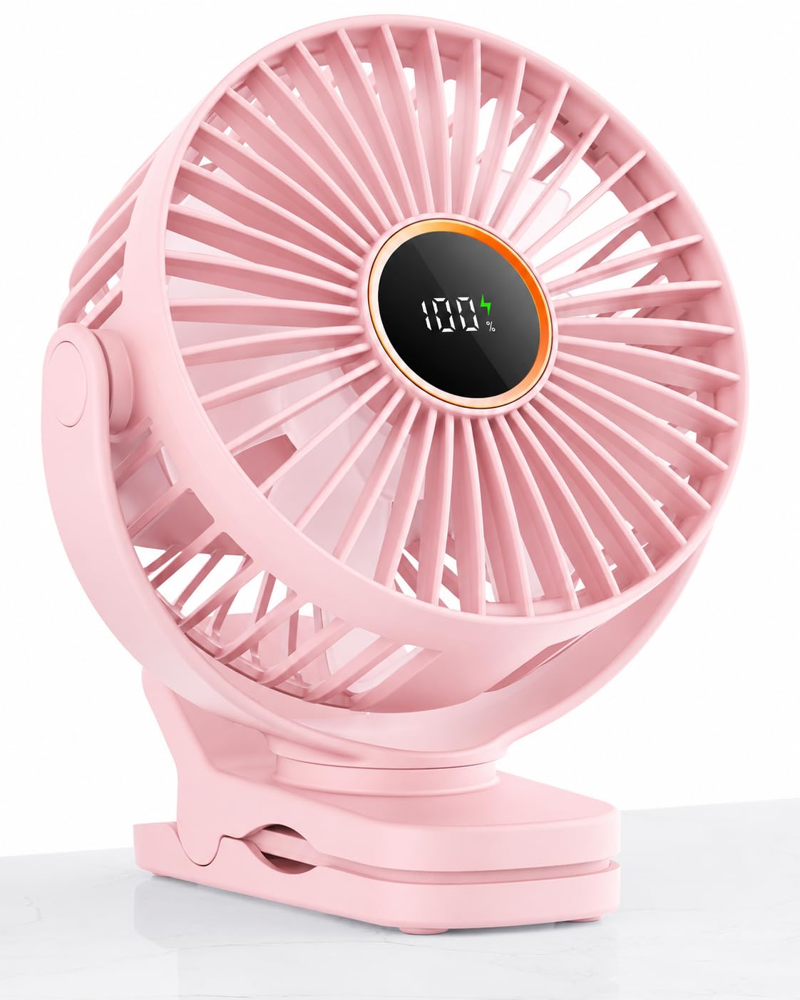 TUNISE Clip on Fan, USB Fan with 3 Speeds 4.5m/s, 2000mAh 9.5H Runtime, Mini Desk Fan for Stroller Office Bedroom Camping Tent,Pink