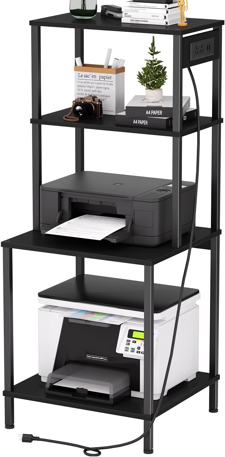 Printer Stand with Charging Station, 49" Tall 4-Tier Printer Stand