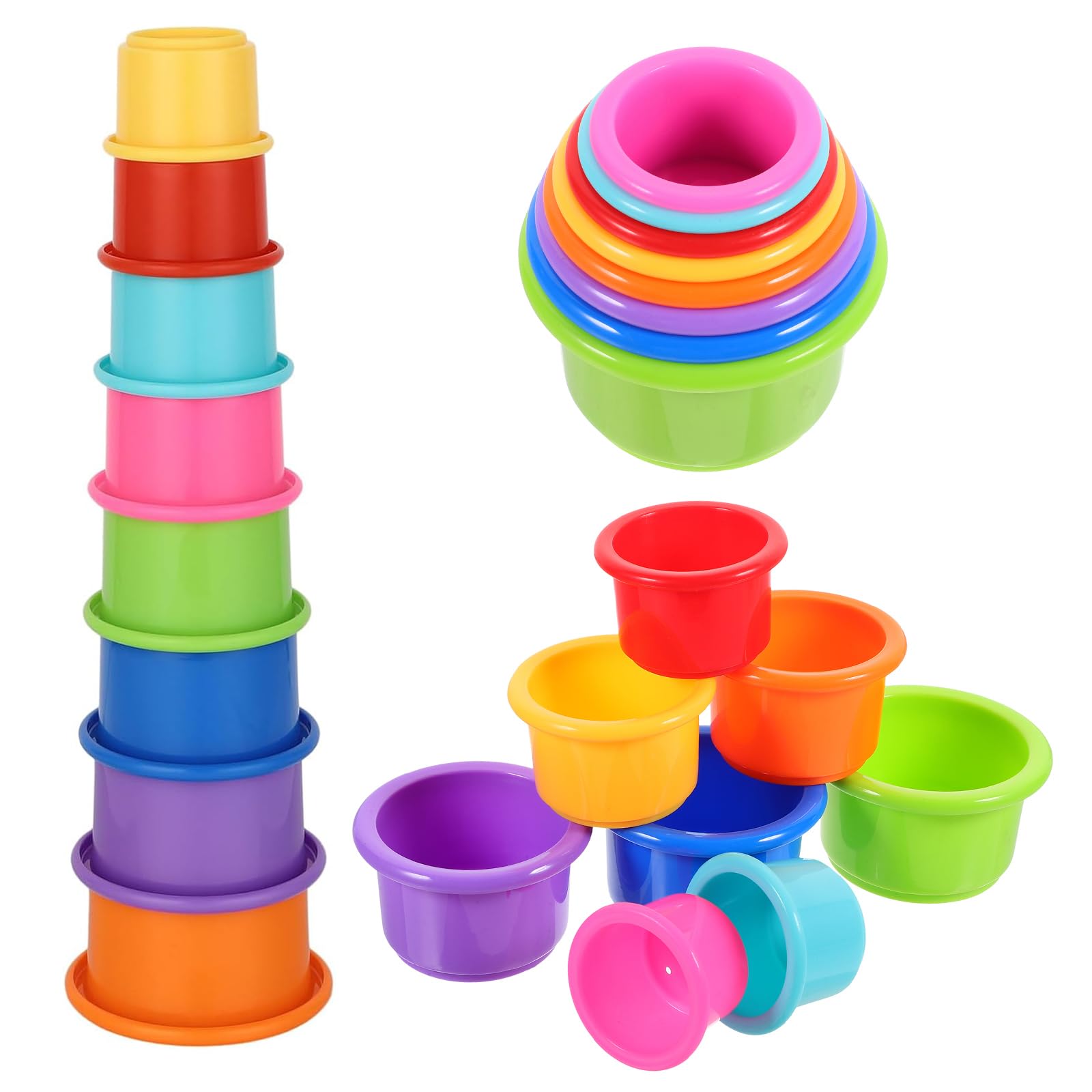 WHENZOO 8 PCS Stacking Cups for Rabbits, Educational and Sensory Toy, BPA-Free Safe Plastic Multi-Colour Cup, Hiding Food and Playtime Fun Toys for 12+ Months, Nursery Toddler and Children's.