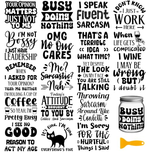 GLOBLELAND 18 Sheets Funny Sarcasm Silhouette Transfer Stickers 3.9x3.6inch Sasquatch Decals Stickers Humorous Text Rub on Transfer for Furniture Vase Glass Mason Jar Decorations Art Crafts