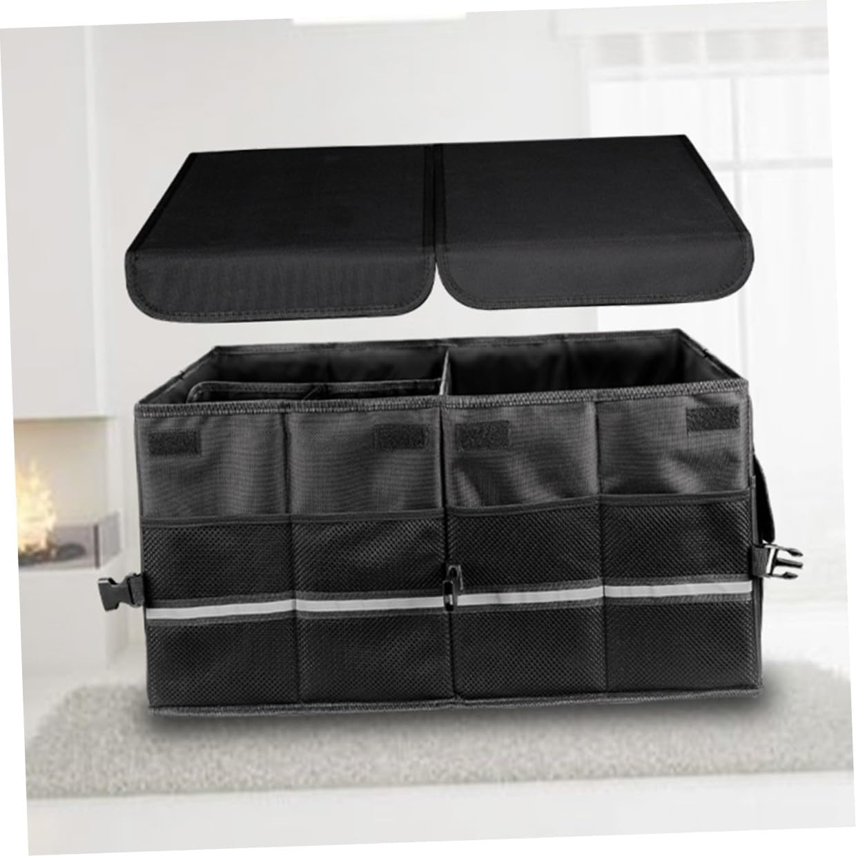 Car Trunk Storage Box Foldable Auto Trunk Organizer Collapsible Black Car Supplies Organizer for Suv and Sedan Cargo Storage