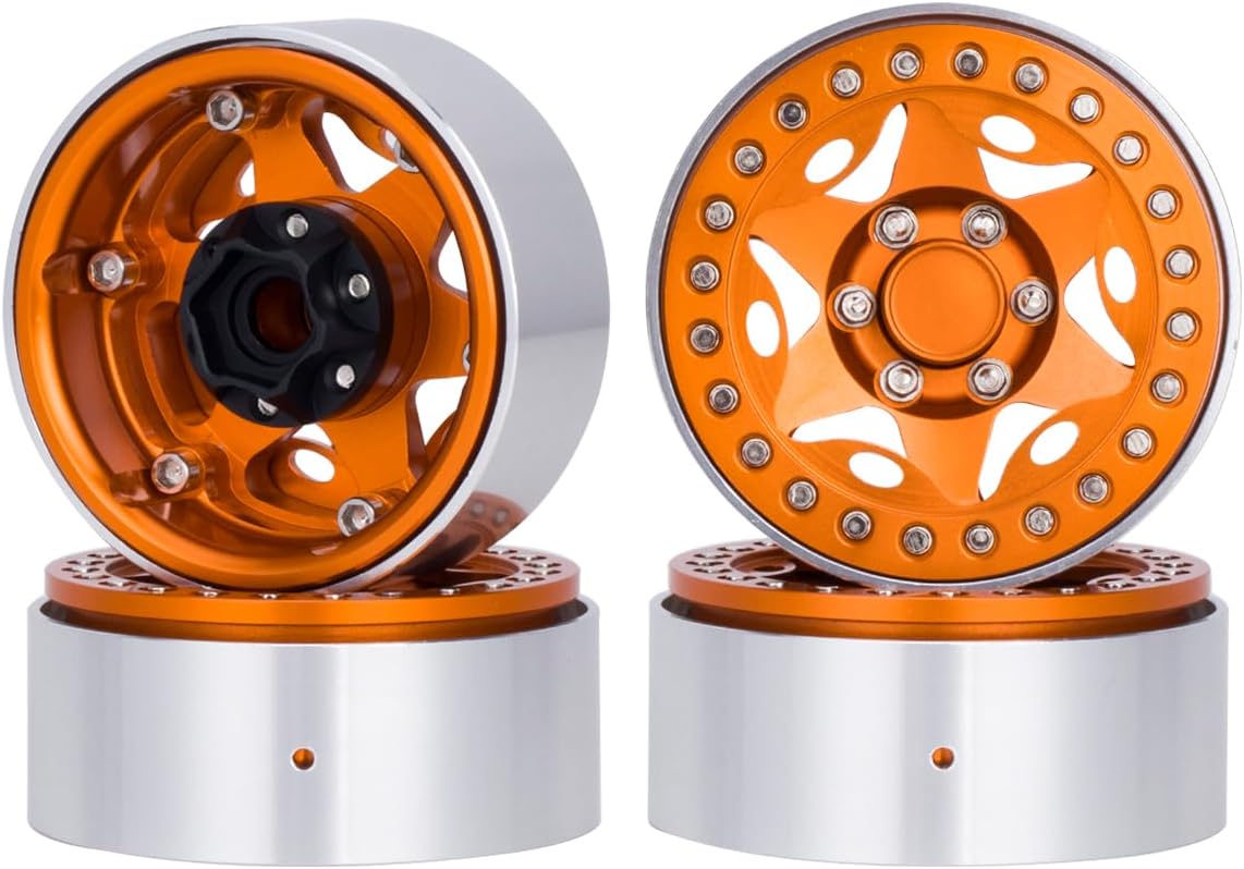 4Pcs Metal 1.9" Beadlock Wheel Rim Wheels Hubs 25mm Width for 1/10 RC Crawler Car TRX4 Axial SCX10 D90 Capra TRX6 Parts (Orange)