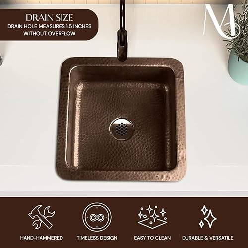 Miniatura 6 de Monarch Abode Fregadero de cocina y bar Glasgow de doble montaje de 12 pulgadas, fregadero de cobre puro martillado a mano, fregaderos de cocina