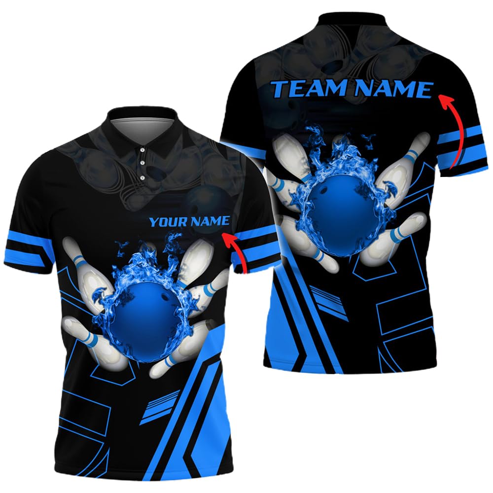 NAZENTI Personalized Bowling Shirts for Men, Bowling Jersey, Men Bowling Shirts, 3D Polo Shirt, Gift for Bowling Lover