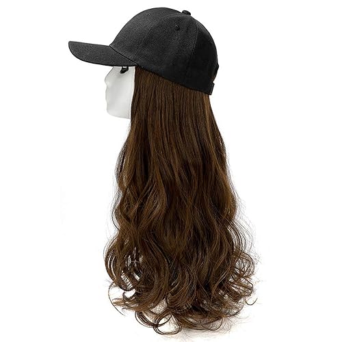 YEKEYI Gorra de béisbol peluca sintética sombreros con pelo unido con largo ondulado sombrero de pelo para mujeres uso diario fiesta