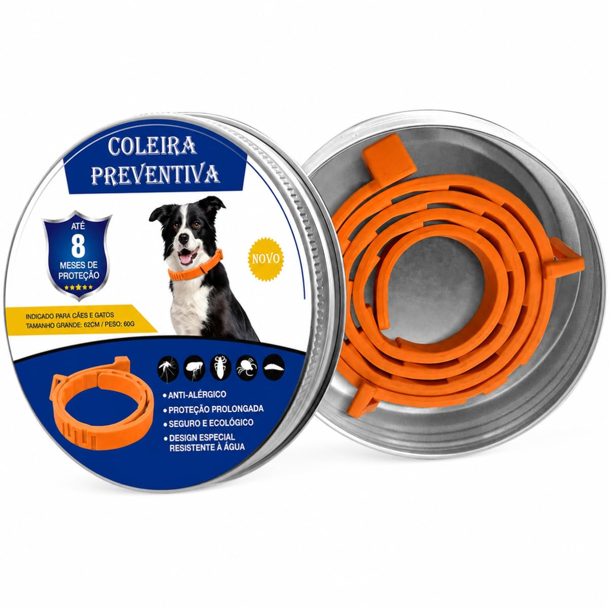 Coleira Anti Pulga Leishmaniose Carrapato Mosquito Cão Gato 62cm (Laranja, 62cm)