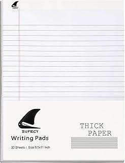 ZUFECY Legal Pad 8.5x11 Single, Wide Ruled Lined Writing Pad, Thick Paper No Ink Seepage, Micro-Perforated Pages (30 Sheets)