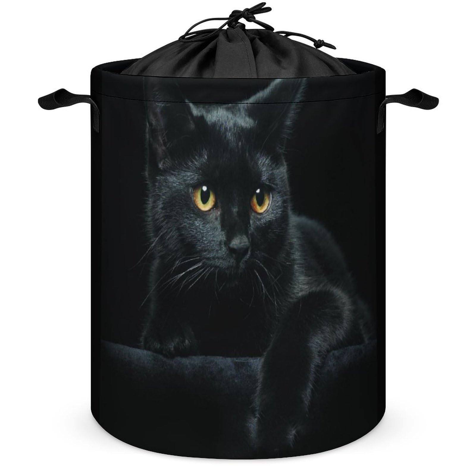 Qjjinxior Drawstring Laundry Hamper, Black Cat Pattern Laundry Basket, Washing Basket with Handle