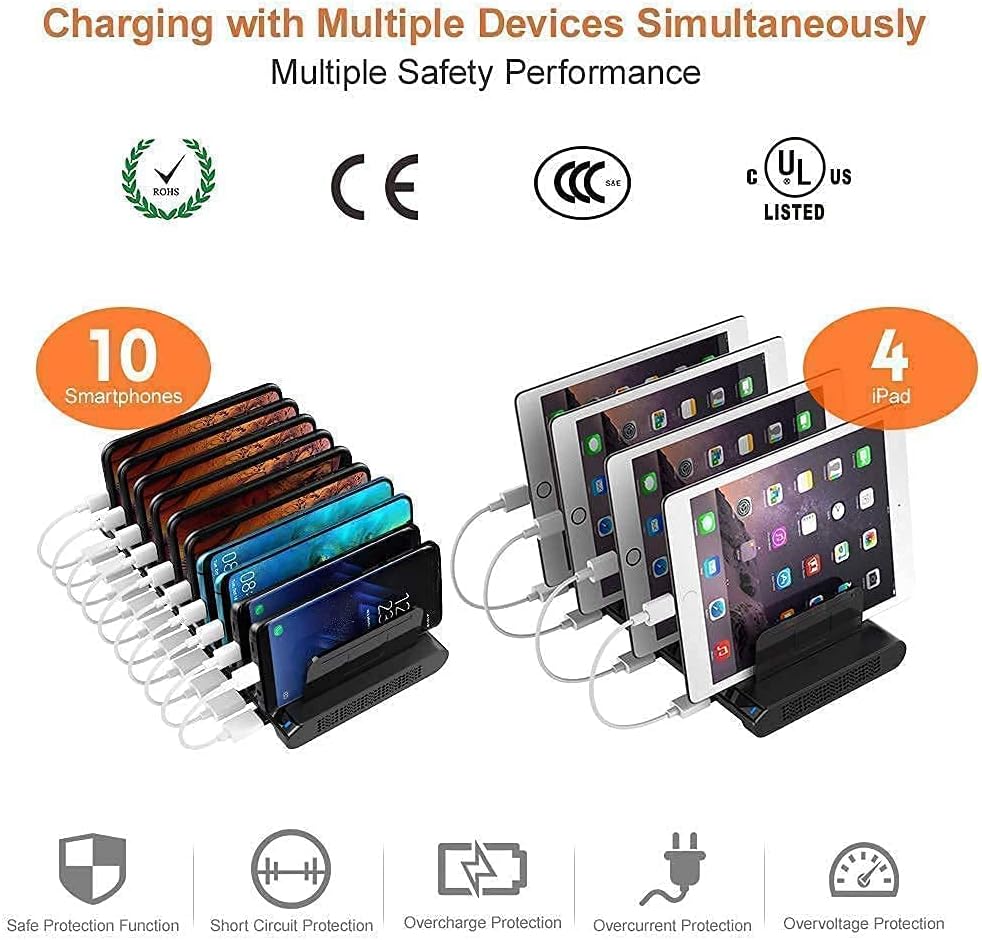 bundle alxum usb c charging station with typc c 2qc 3 0 and 10 port usb charging station for multiple device