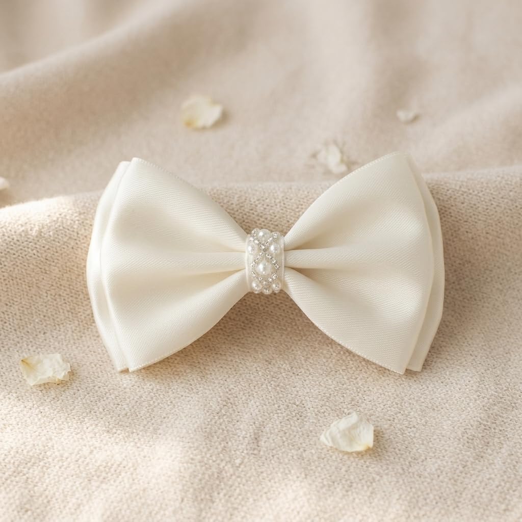 Baby Headband Ivory Satin Rhinestone Band for Ceremony