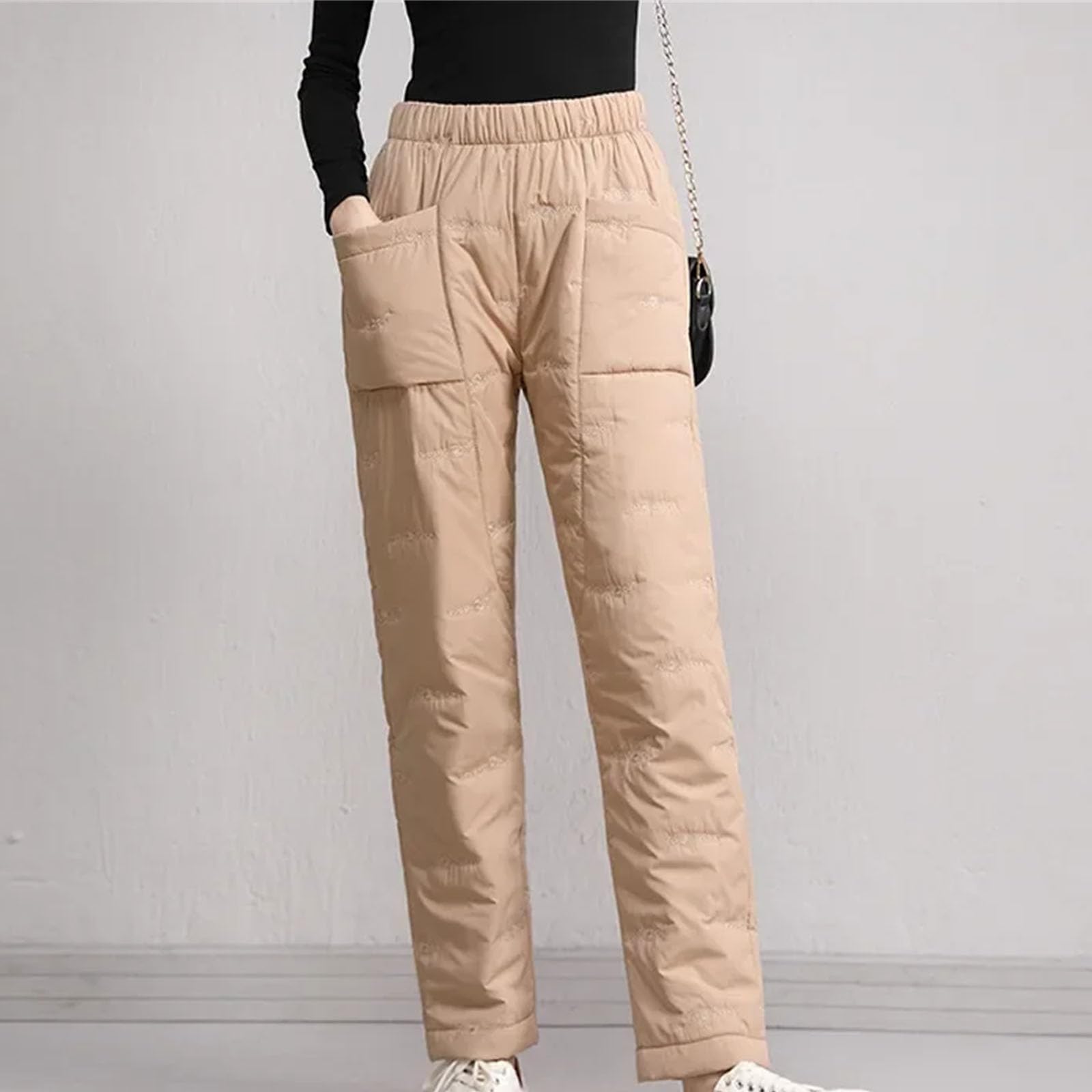 Pantalones ligeros de algodón acolchado para mujer, pantalones de pierna recta para invierno, pantalones holgados, adelgazantes y cálidos