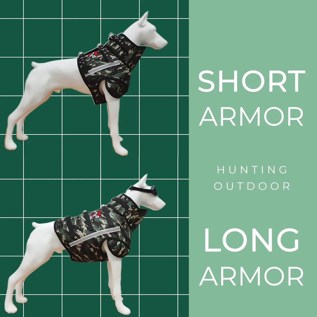 Adjustable Hunting Dog Vest with Collar Protection, Reflective Security Dog Clothes (Short Armor, XS)