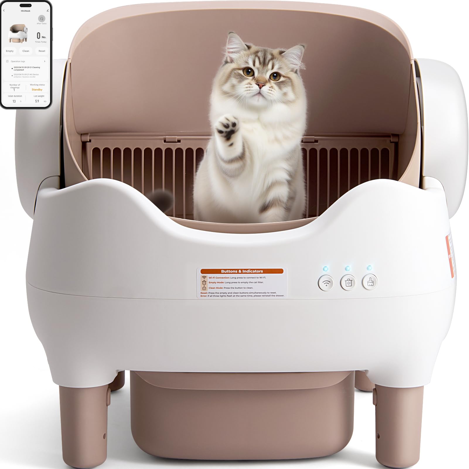 Automatic Litter Box: Self Cleaning Cat Litter Box with APP Control - Odor-Free Waste Disposal Includes Trash Bags, Large Waste Bin, Open-Top, for Multiple Cats