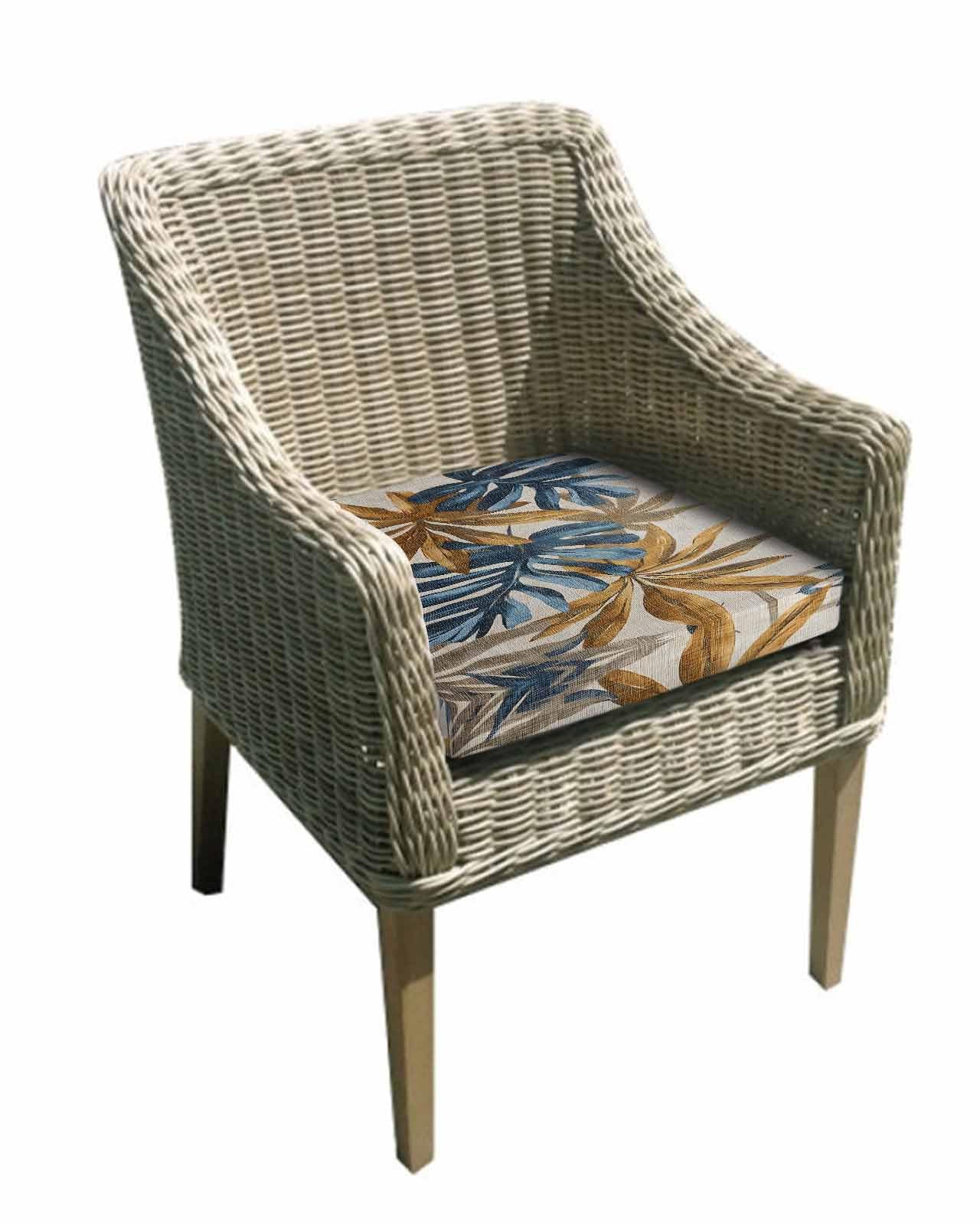 2 Pack Navy Blue Brown Waterproof Cushion Covers with Ties, Outdoor Patio Chaise Lounge Chair Seat Cushion Slip Covers Replacement(Only Cover) Vintage Elegant Botanical Palm Leaves 22