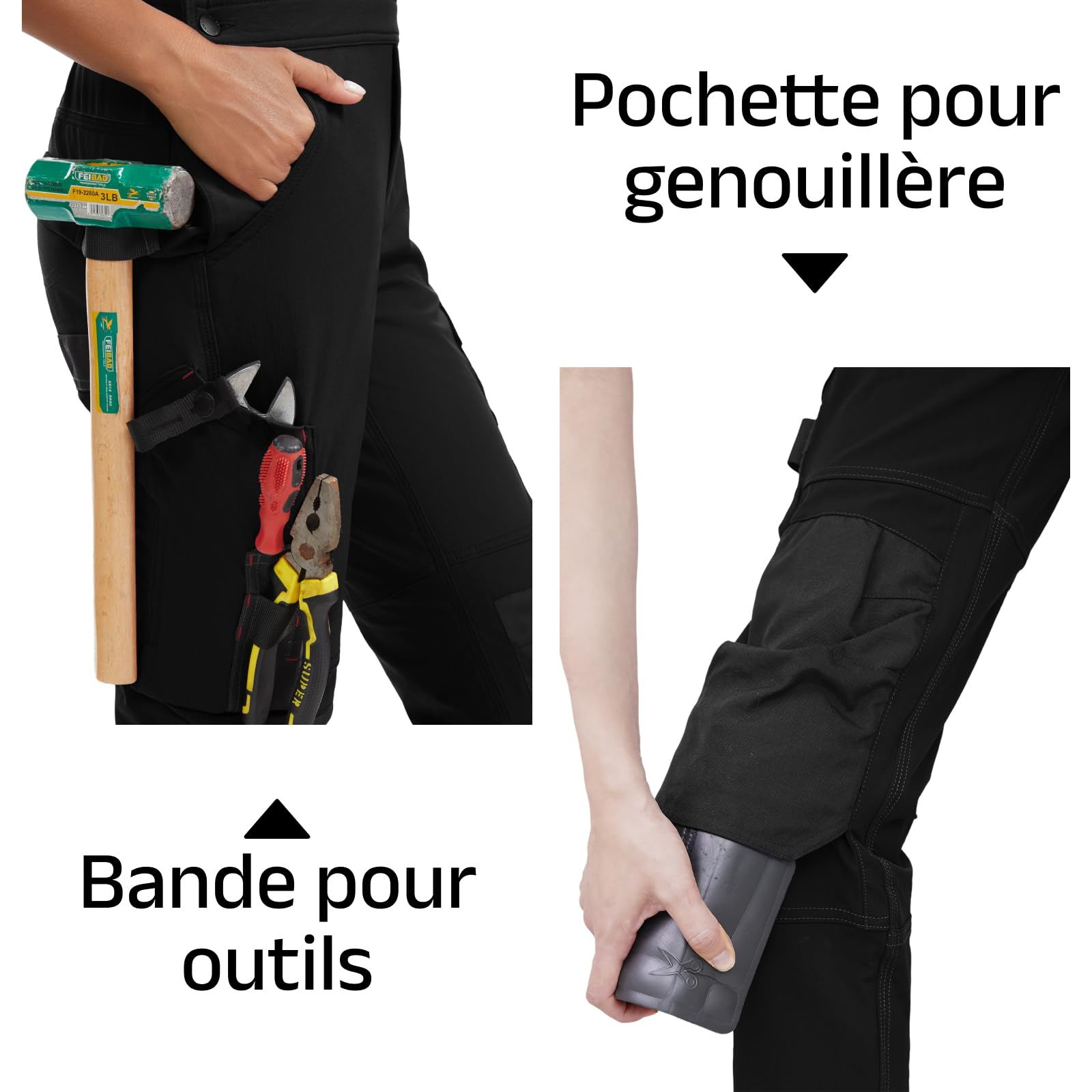 WORK IDEA Salopette de Travail féminine, Bonne élasticité, Nombreuses Poches, Tissu Cordura partiel pour Plus de résistance à l'usure, adaptée aux Divers environnements de Travail