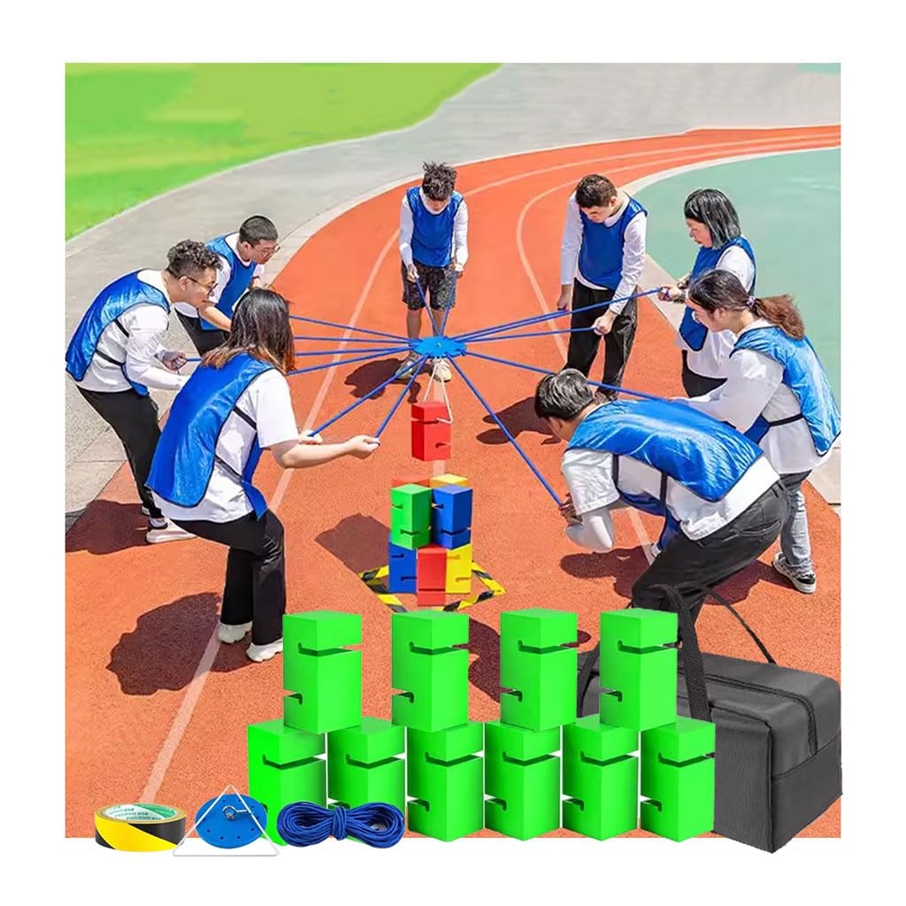 Set di Giochi Sportivi per Adulti, da 5 a 20 Persone, Gioco di Squadra con Torre di Blocchi impilabili, rompighiaccio (Rosso, 8 Pezzi)