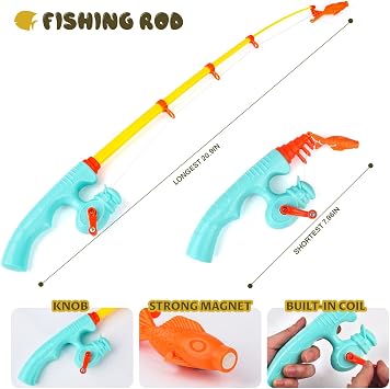 Magnetic Fishing Game - 36 Pcs Color Ocean Sea Animals Plastic Floating Fish with Pole Rod Net Storage Bag, Water Table Bathtub Game for Age 3 4 5 6 Year Kids Toddler, Bath Toys for Kids Ages 4-8