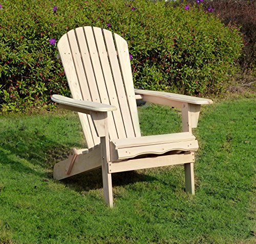 Merry Garden Foldable Wooden Adirondack Chair Kit with Pullout Ottoman, Outdoor, Garden, Lawn, Deck Chair, Unfinished