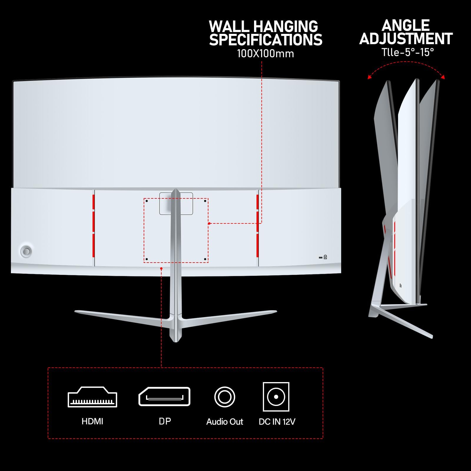 Gawfolk Monitor curvo 27 pollici 100 Hz, schermo PC con altoparlante 1080P, 1800R 75 Hz, schermo del computer con tecnologia Eye Care HDMI DP, supporta VESA