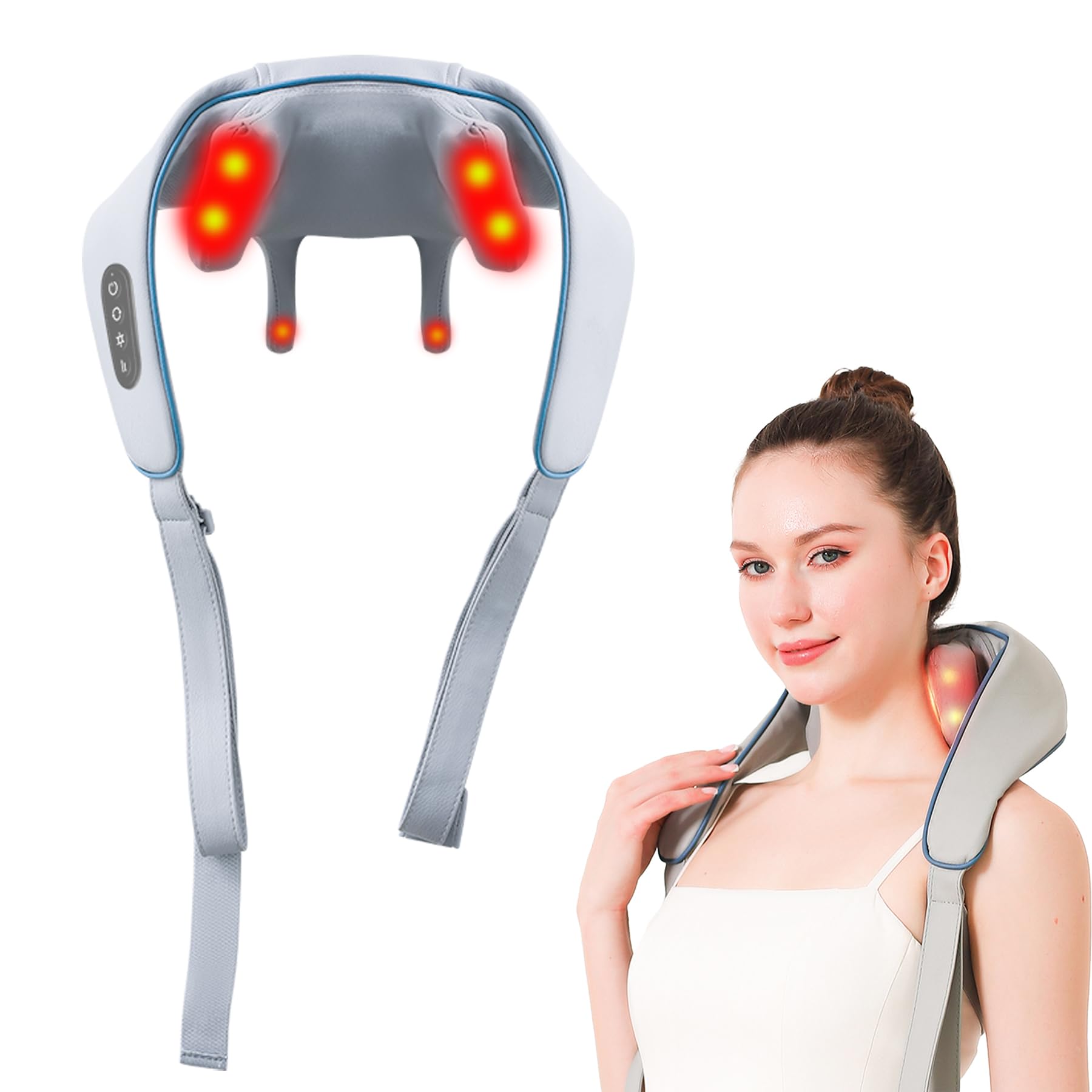 Photo 1 of 6D Kneading Neck Massager, Shiatsu Back Massager with Heat, Portable Cordless Shoulder Massager, Gift for Men Women Mom Dad
