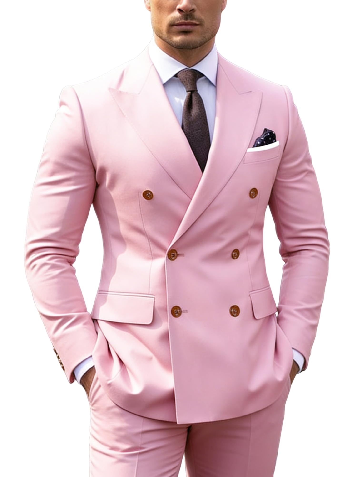 Costume 2 pièces pour homme avec veste de sport à double boutonnage et pantalon, costume de smoking pour travail, mariage, bal de fin d'année