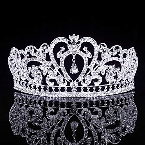 Tiaras and Crowns, Queen Princess Bridal Wedding Prom Pageant Miss Universe Cake Topper Sparkling Silver White Birthday Gift Crowns Tiaras Headband for Women Girls (White no earring)