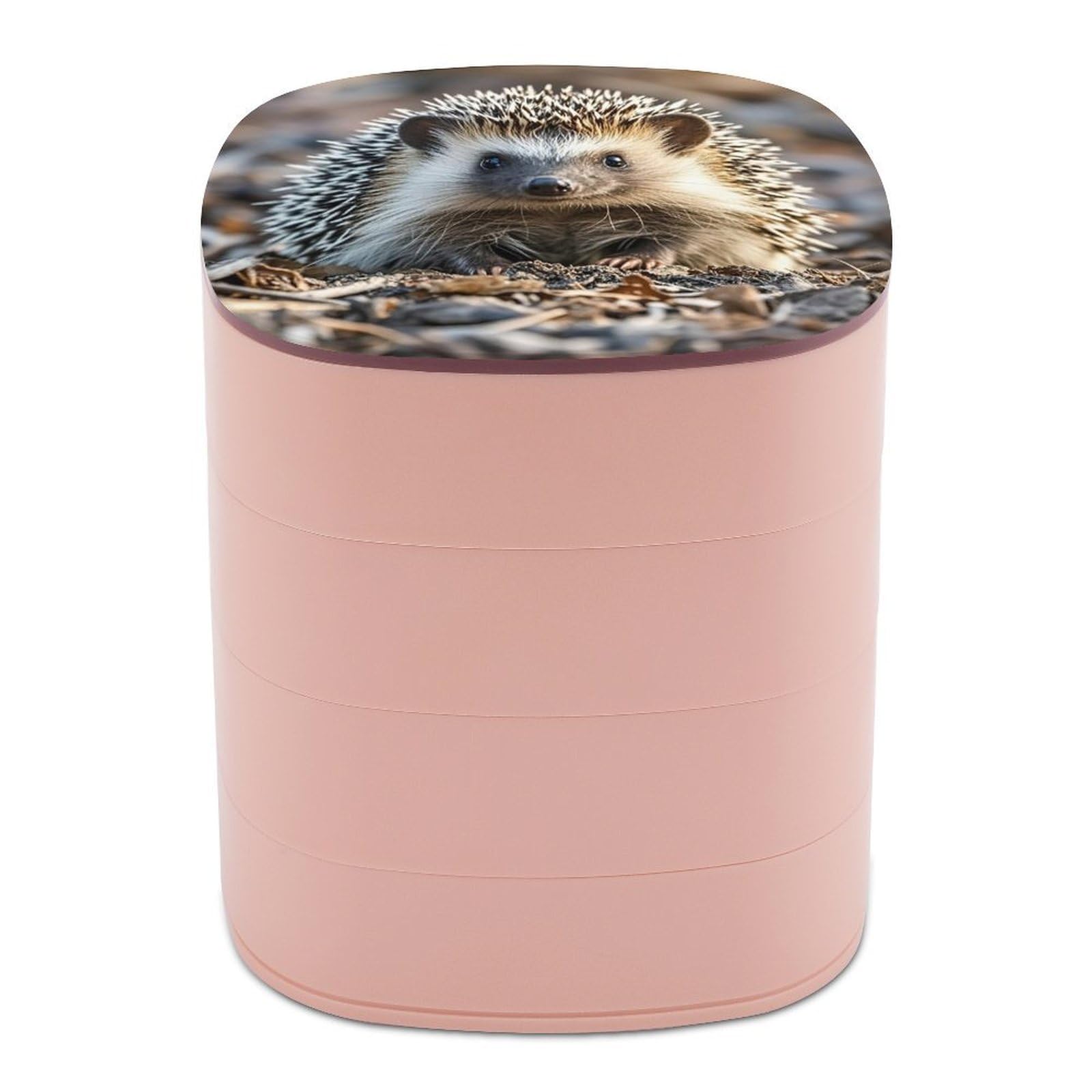 VstaDank Hedgehog Jewelry Box 360° Rotatable Jewelry Organizer 4 Layers Jewelry Case with Lid Fashion Portable Earring Holder for Bracelets Rings Bracelets Vanity