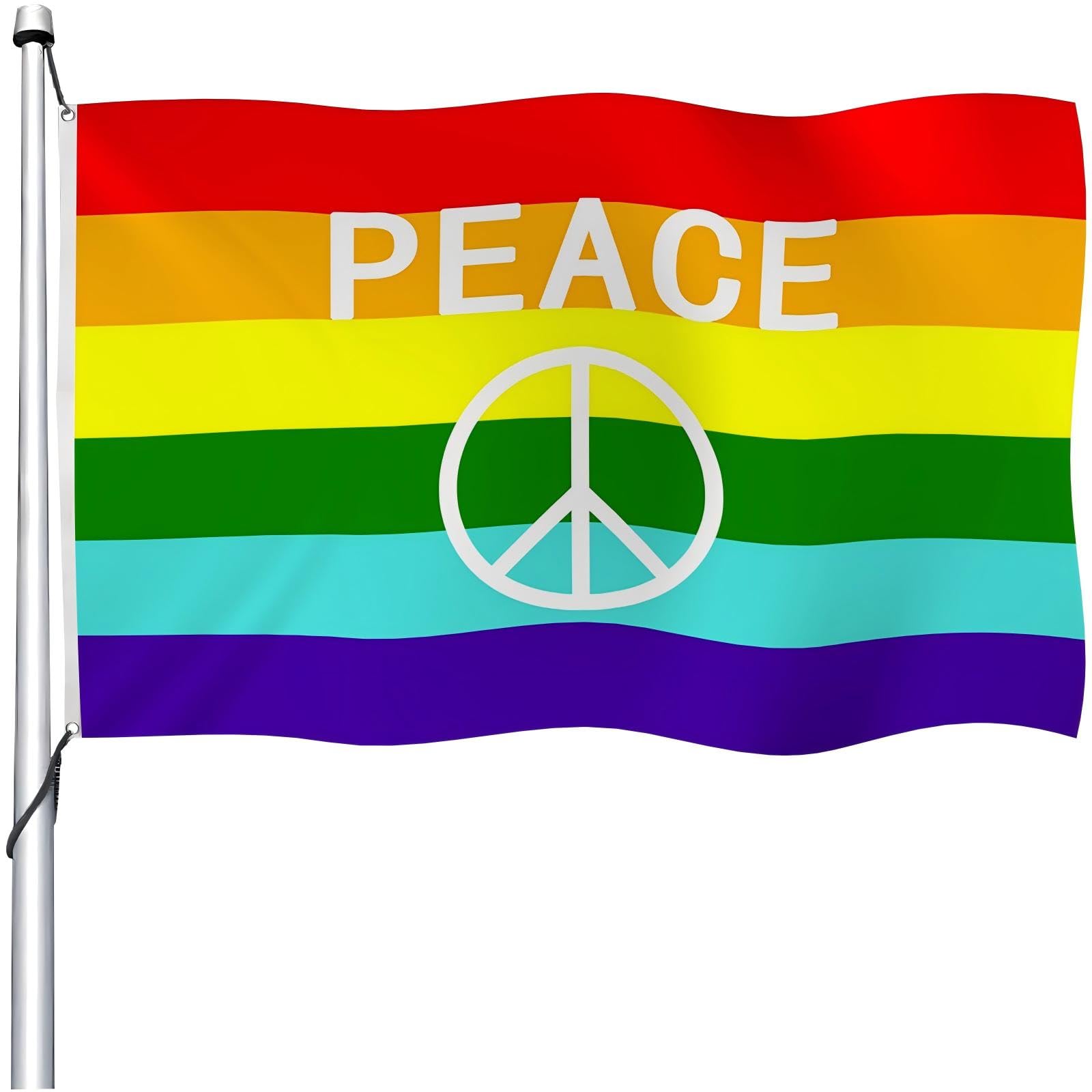 Aoihrraan World Peace Flag 180x300cm Double Face Rainbow Lgbtq Gay Pride Love Equality Flag Célébration En Plein Air Home Garden Porche Party Decoration Flag Avec 2 Anneaux De Protection Solides