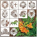 10 Pieces Lion Stencil for Painting, Reusable Lions Paw Head Template Wood Burning Stencils for Wood Wall DIY Crafts Canvas Fabric Home Décor (Lions 5.9inch)