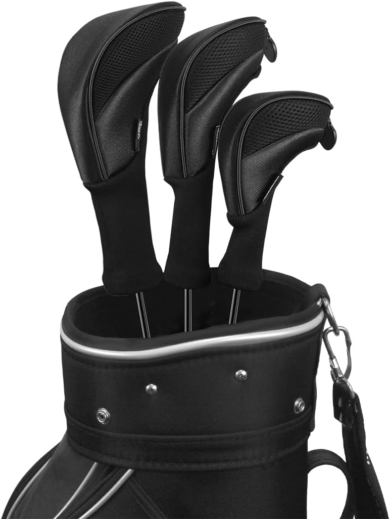 Scott Edward 3Pcs Golf Club Head Covers for Fairway Driver Hybrid Wood, Long Neck Mesh Golf Club Headcovers Set with Interchangeable Tags