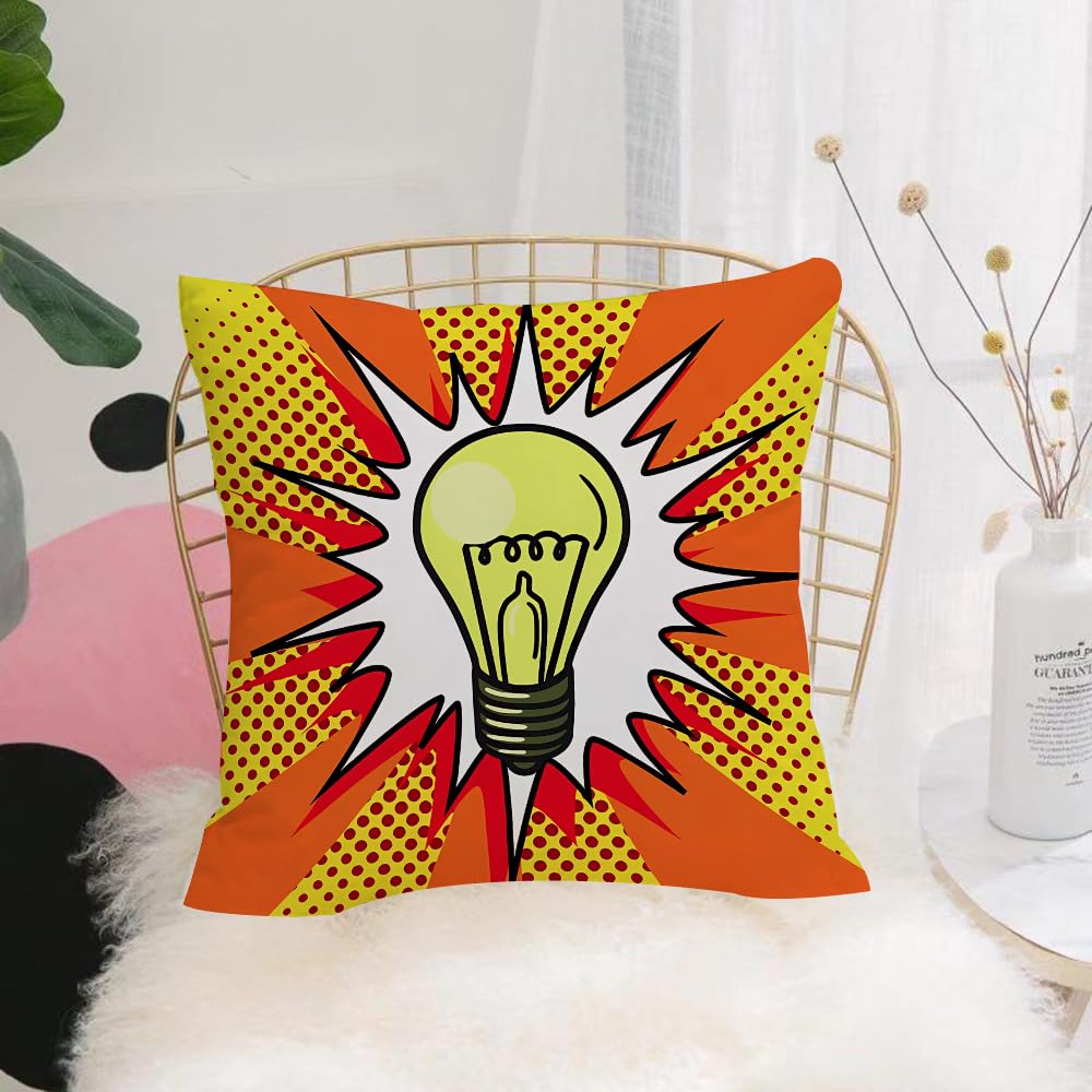 Hyosxw Light Bulb Lamp Pop Art Style Raster Illustr - A5 Cushion Cover,Throw Pillow Case Home Decorative For Living Room Bedroom Sofa Chair 18X18 Inch,Light Bulb Lamp Pop Art Style Raster Illustration. Comic Book Style,Pillowcase 45X45cm