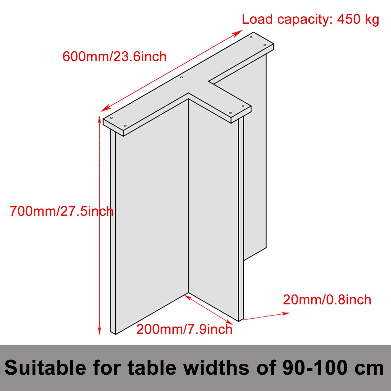 Przezroczyste Czarne Nogi Stołu z Akrylu, Nowoczesne Przezroczyste Nogi Biurka, Nogi Meblowe Transparentne w T dla Stołów Jadalnych & Kawowych DIY(700x600x200mm)