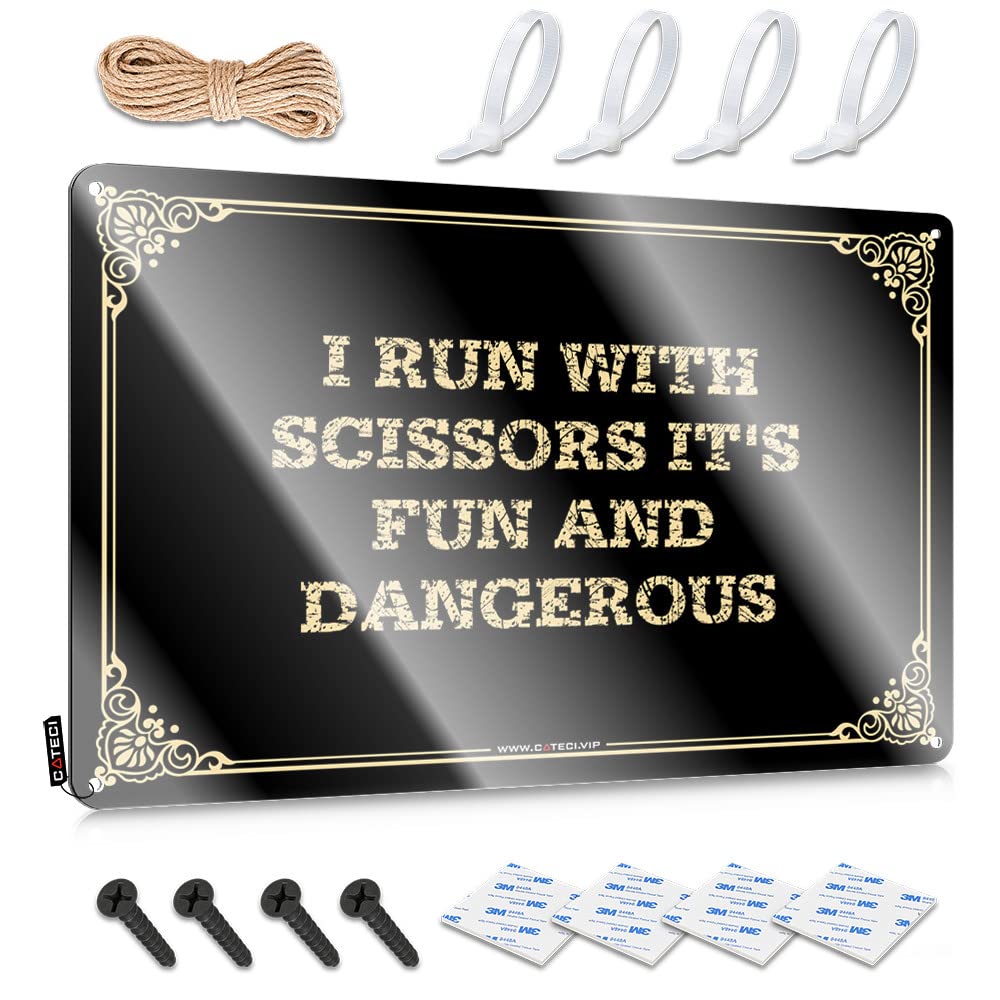 MWFKKADDB Bro Cave Sign I Run With Scissors It'S Fun And Dangerous Tin Sign Bbq Signs Outdoor Bar Signs For Home Bar Funny(30X40CM)