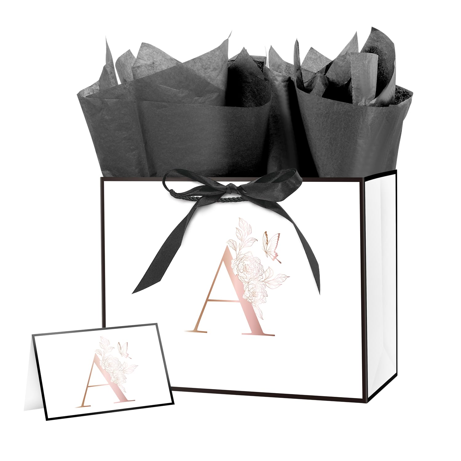 Linelglobal Letter Gift Bag with Wrapping Paper for Women Men 12.6" Anniversary Wedding Party - Initial A
