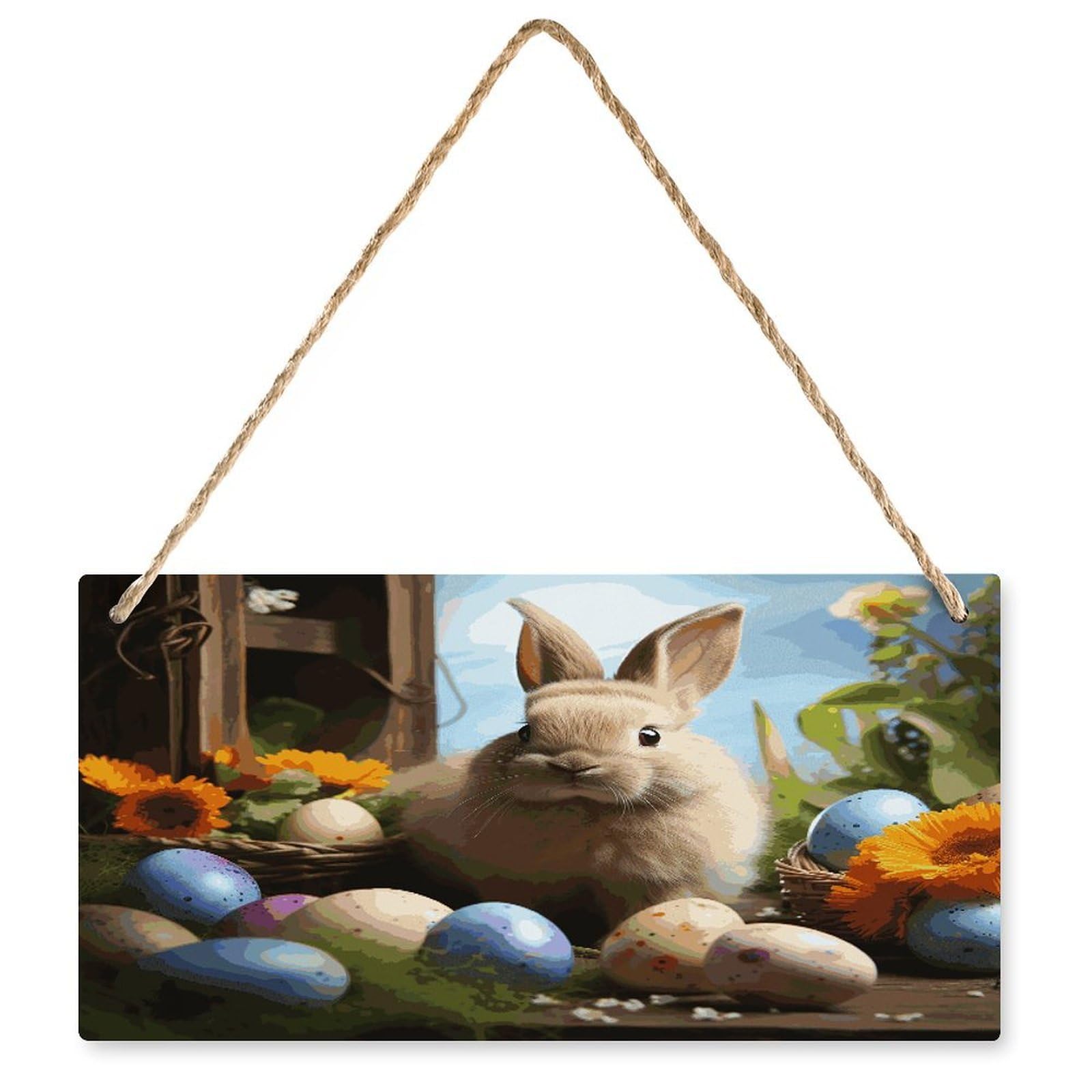 Fodpand Style Easter Rabbit And Easter Eggs Wall Art Wooden Hanging Sign Decor, Artwork For Wall Decoration, Funny Plaque For Bedroom Kitchen Living Room Home Decoration 9.8 X 4.9 Inch